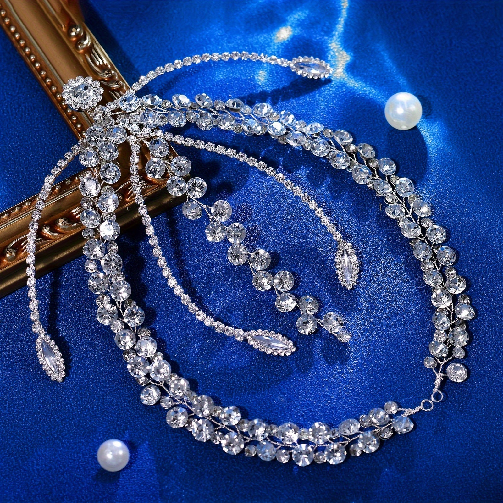 Bridal Rhinestone Headband Beaded Floral Tiara Wedding Hair Accessory