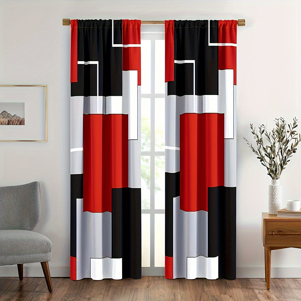 Set of 2 Plaid Pattern Curtains for Bedroom and Living Room Window Drapes