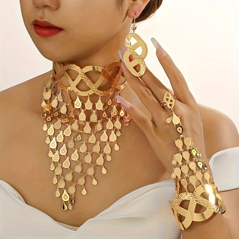 Luxury Copper Jewelry Set with Necklace Earrings Bracelet Ring Middle Eastern Style for Weddings Parties Ramadan
