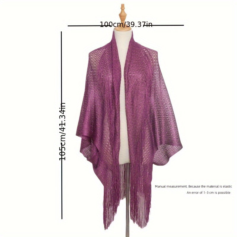 Gold Shawl with Webbed Fringe Versatile for Evening Events and Sun Protection