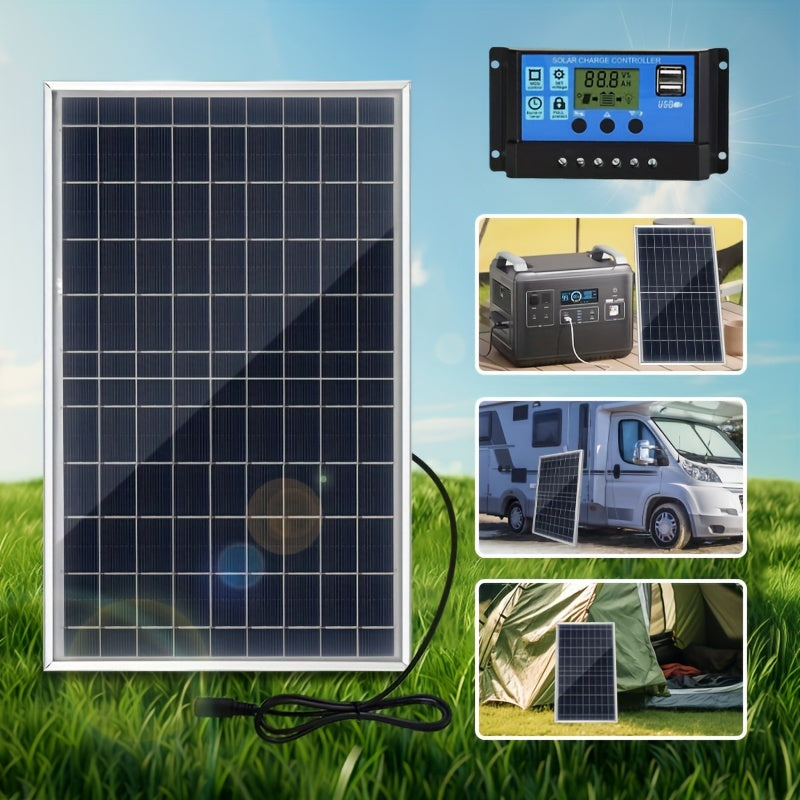 18V Portable Solar Panel Kit with USB and Controller for Camping and Outdoor Use