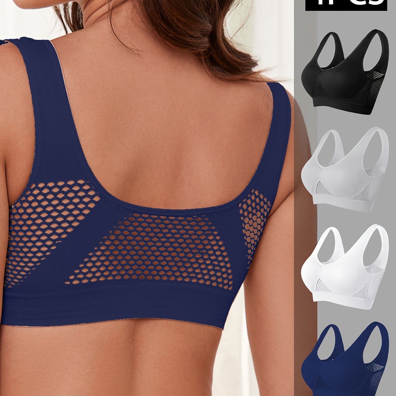 Women's Plus Size Sports Bra Crop Top Wireless Mesh Fitness Gym Running Sportswear