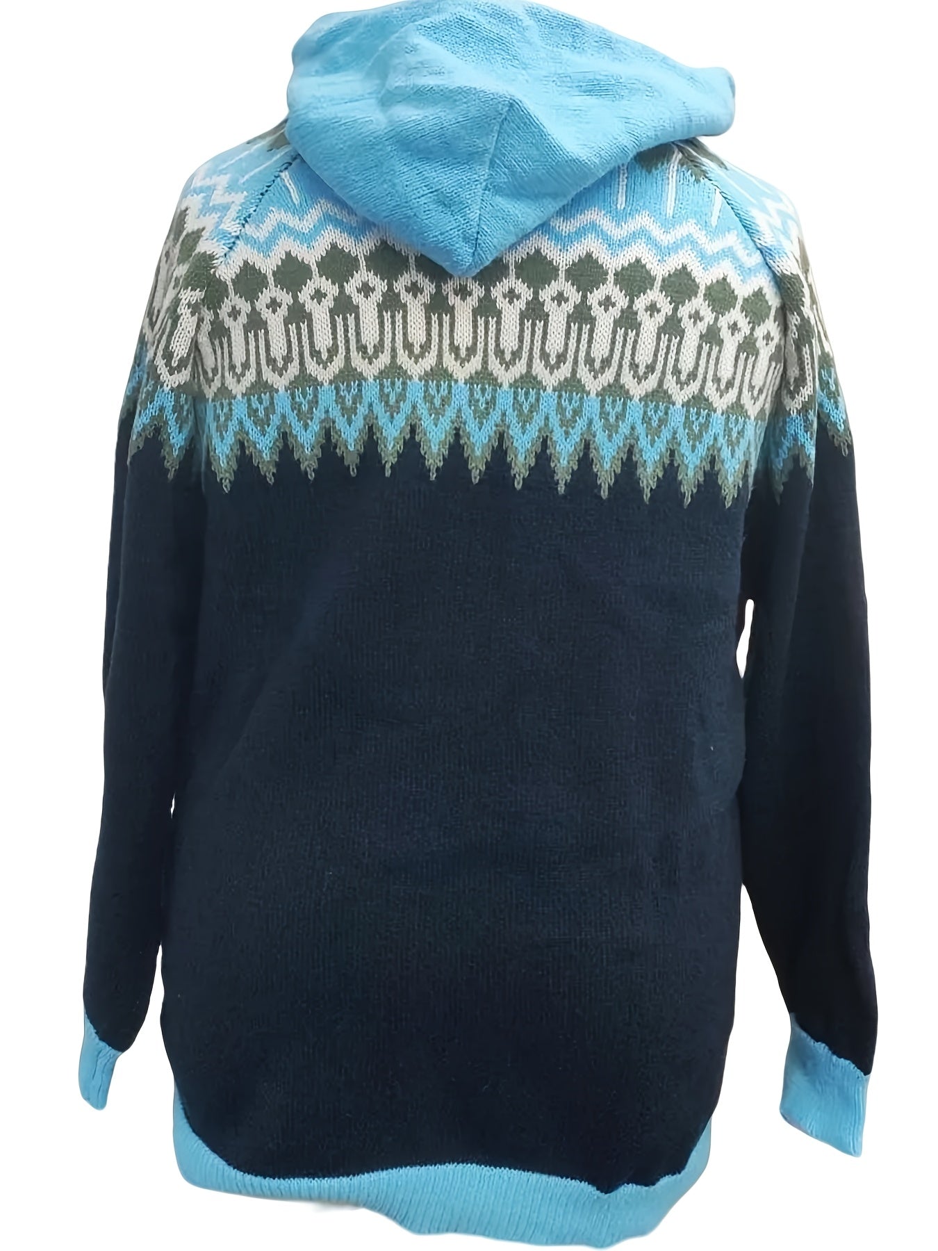 Abrigo de punto con capucha y patrón geométrico para mujer talla grande, suéter, abrigo, otoño e invierno, manga larga