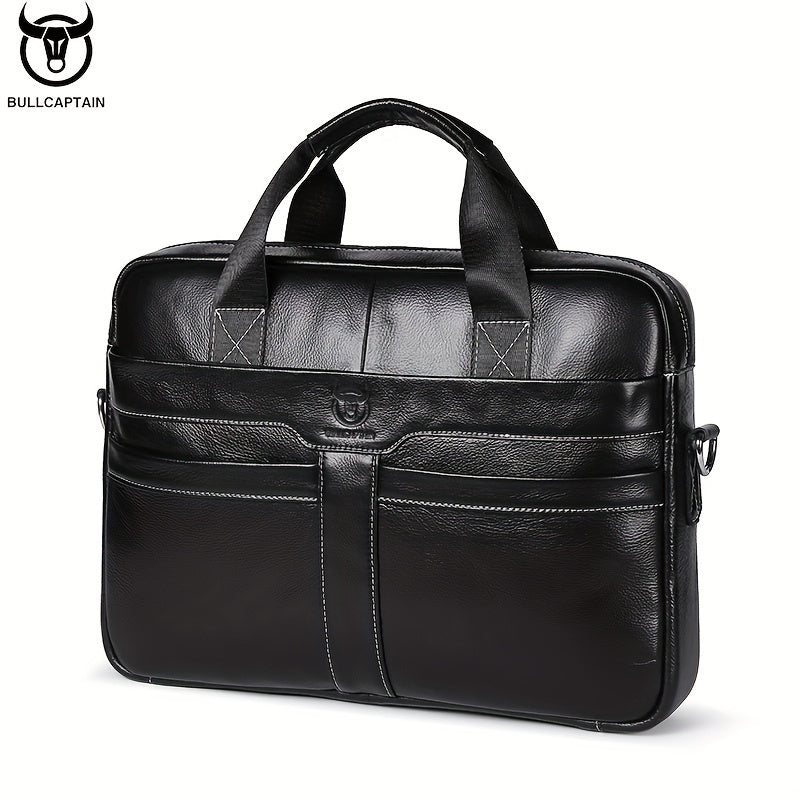 Men's Genuine Leather Briefcase in Deep Brown with Laptop and Device Compartments
