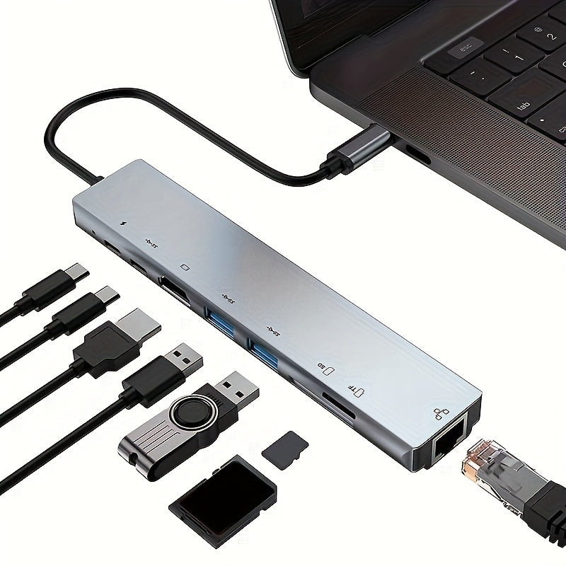 Multi-Functional USB-C Hub with Ethernet HDMI PD Charging and Card Reader