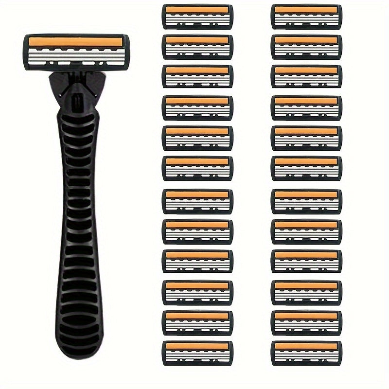 Men's Stainless Steel 3-Layer Manual Razor Set with Refill Options for Face Care