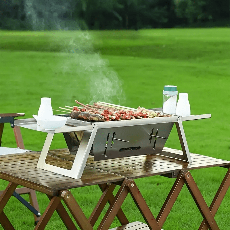 Sayohat, piknik va oilaviy tadbirlar uchun portativ zanglamaydigan po'latdan yasalgan yig'iladigan BBQ grill