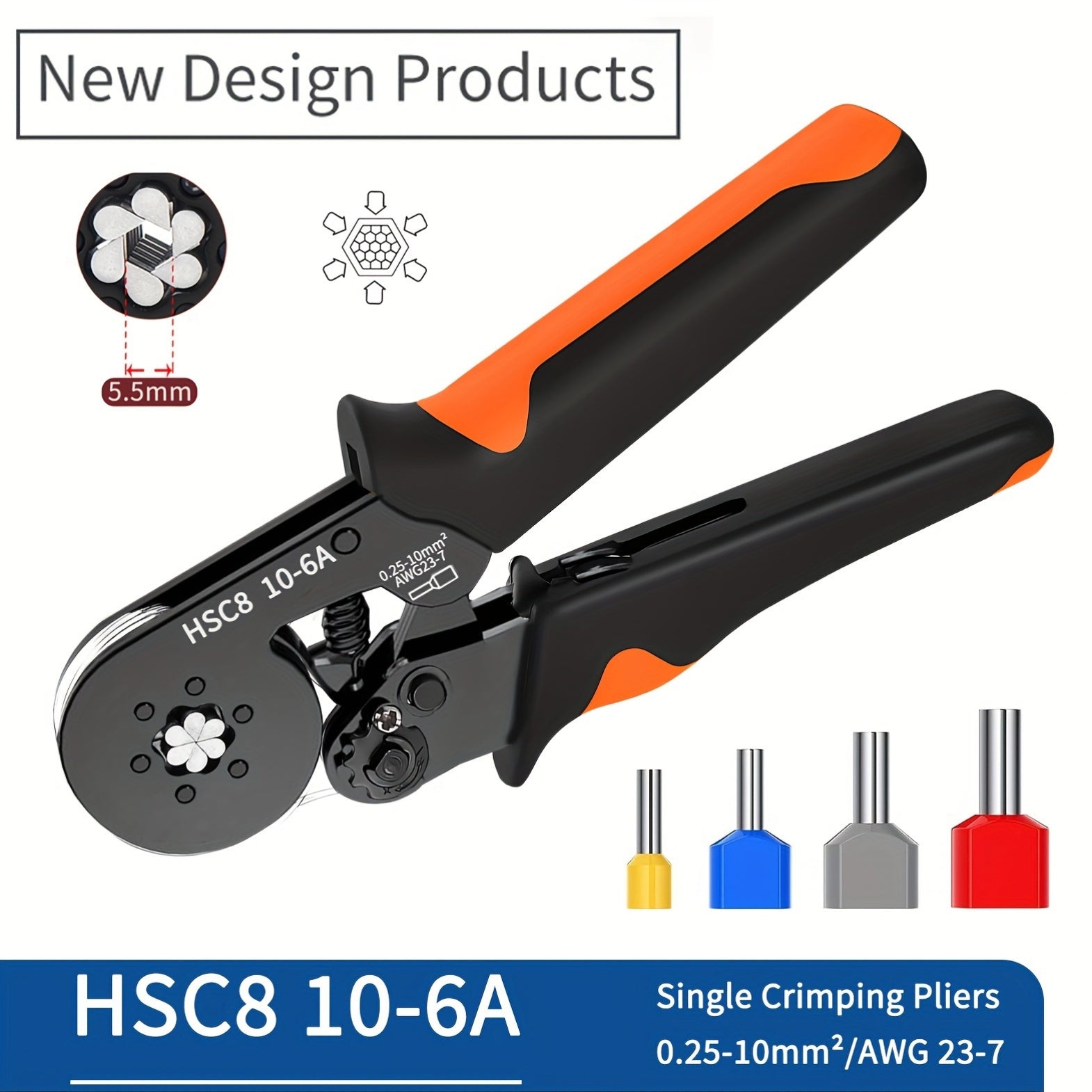Hexagonal Crimping Tool HSC8 10-6 Adjustable Ratcheting Wire Terminal Crimper