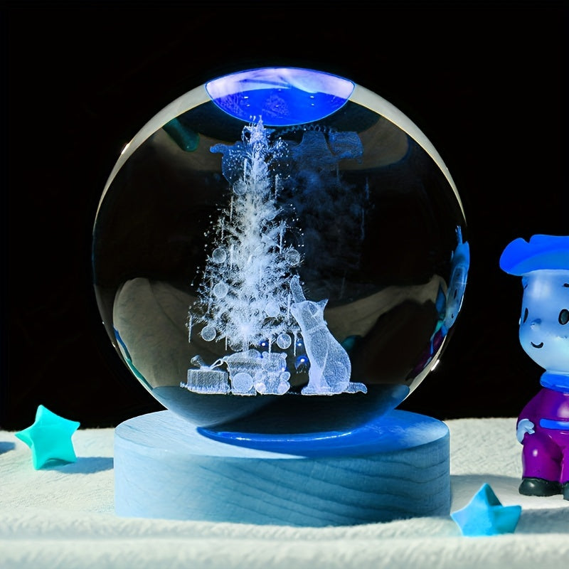 Color-Changing Crystal Ball Night Light with Christmas Designs USB Powered Decorative Gift
