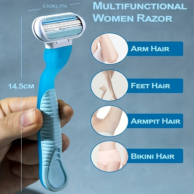 Razor de bikini de acero inoxidable hipoalergénico para mujer con cuchillas de 3 capas, reutilizable, para eliminación de vello corporal