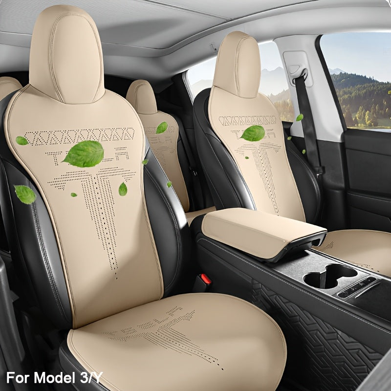 5 Seats Nappa Leather Car Seat Cover for Tesla Model Y/3 Breathable Front Rear Cushions