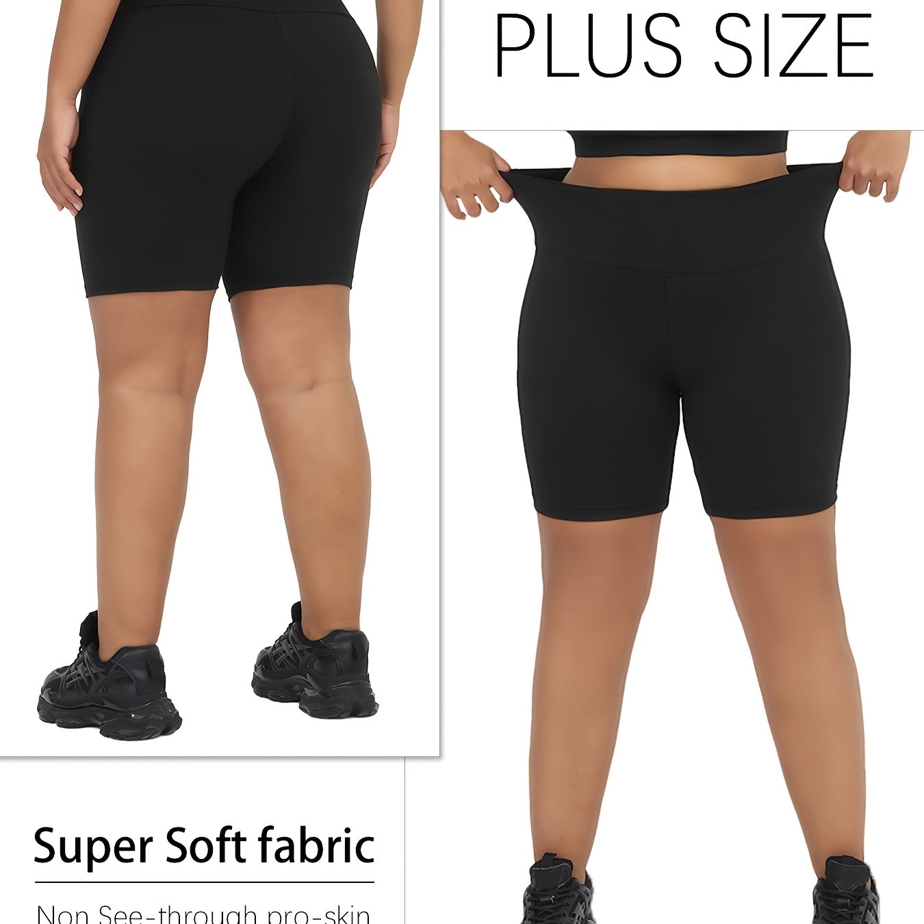 Plus Size Women's High Waisted Biker Shorts Workout Yoga Running Athletic