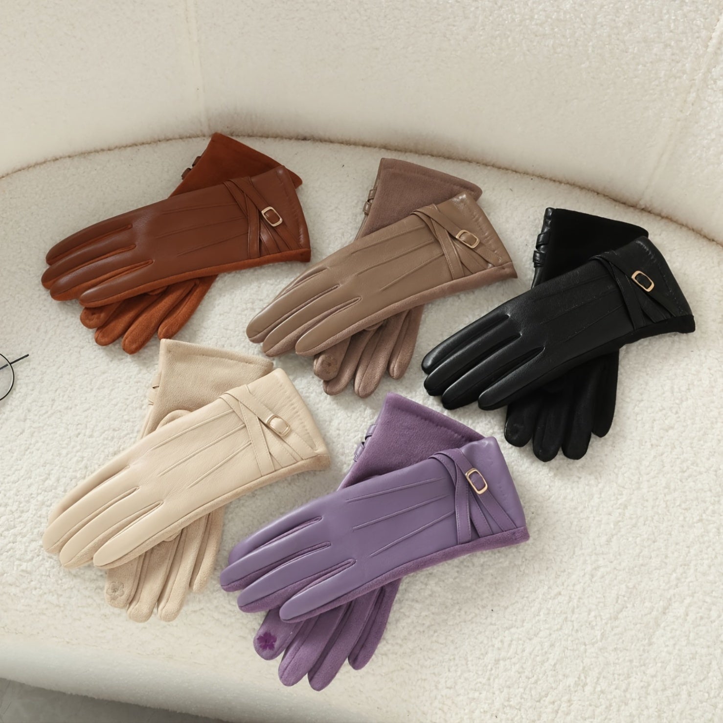 Women's Leather Gloves Touchscreen Compatible Fleece Lined Waterproof Suede Palm