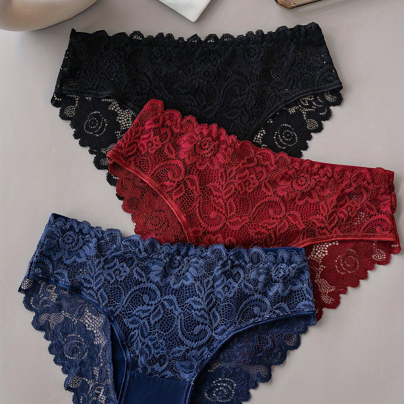 Women's Cotton Lace Briefs Set 3 Pieces Breathable Mid Rise Seamless Underwear