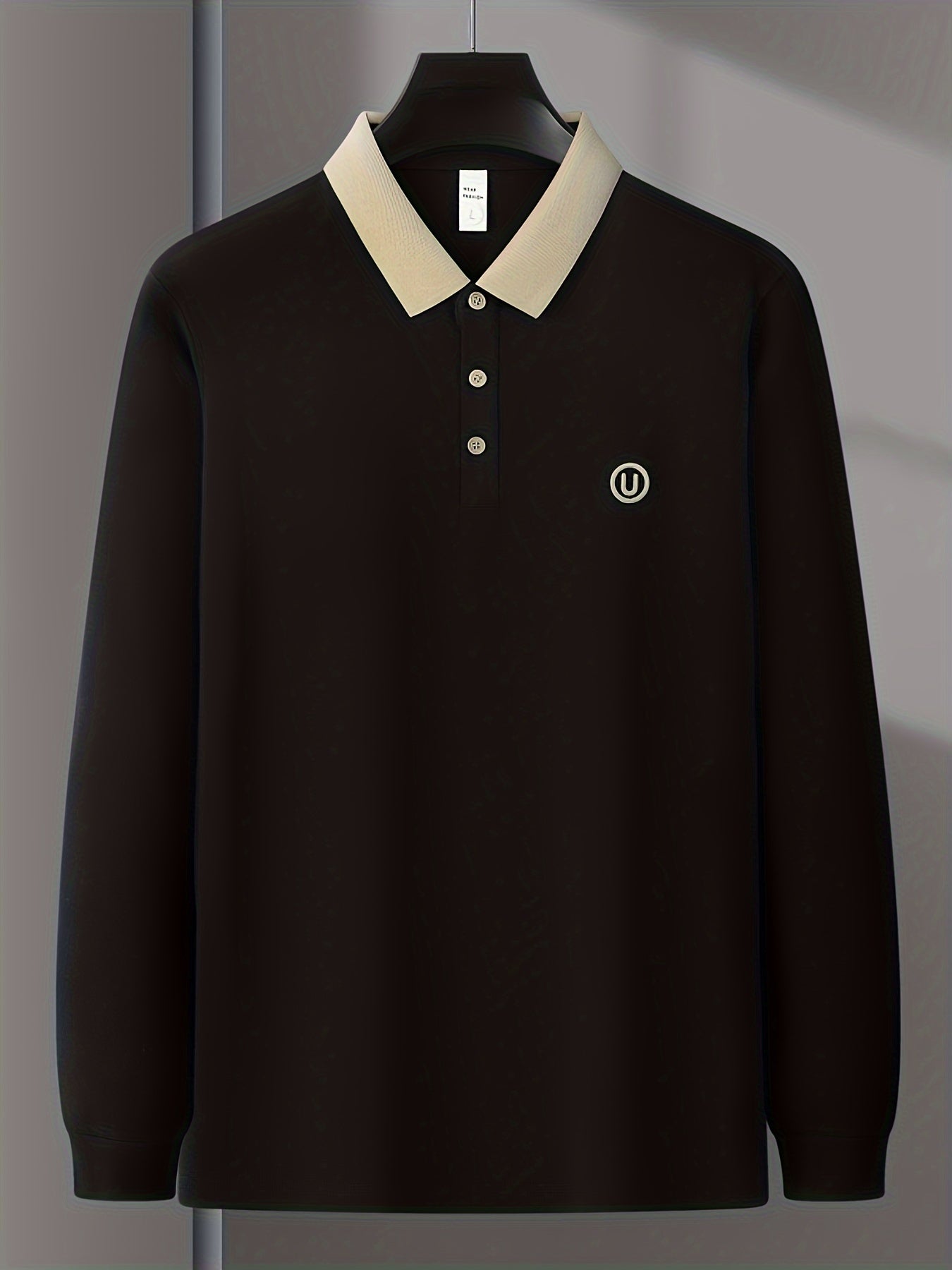 Men's Long Sleeve Golf Shirt with Embroidered Logo Collar Polyester Knit Medium Stretch Regular Fit Fall Collection