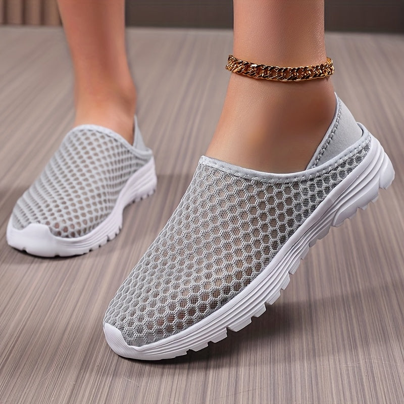 Women's Lightweight Slip-On Mules Sneakers Breathable Mesh White Casual