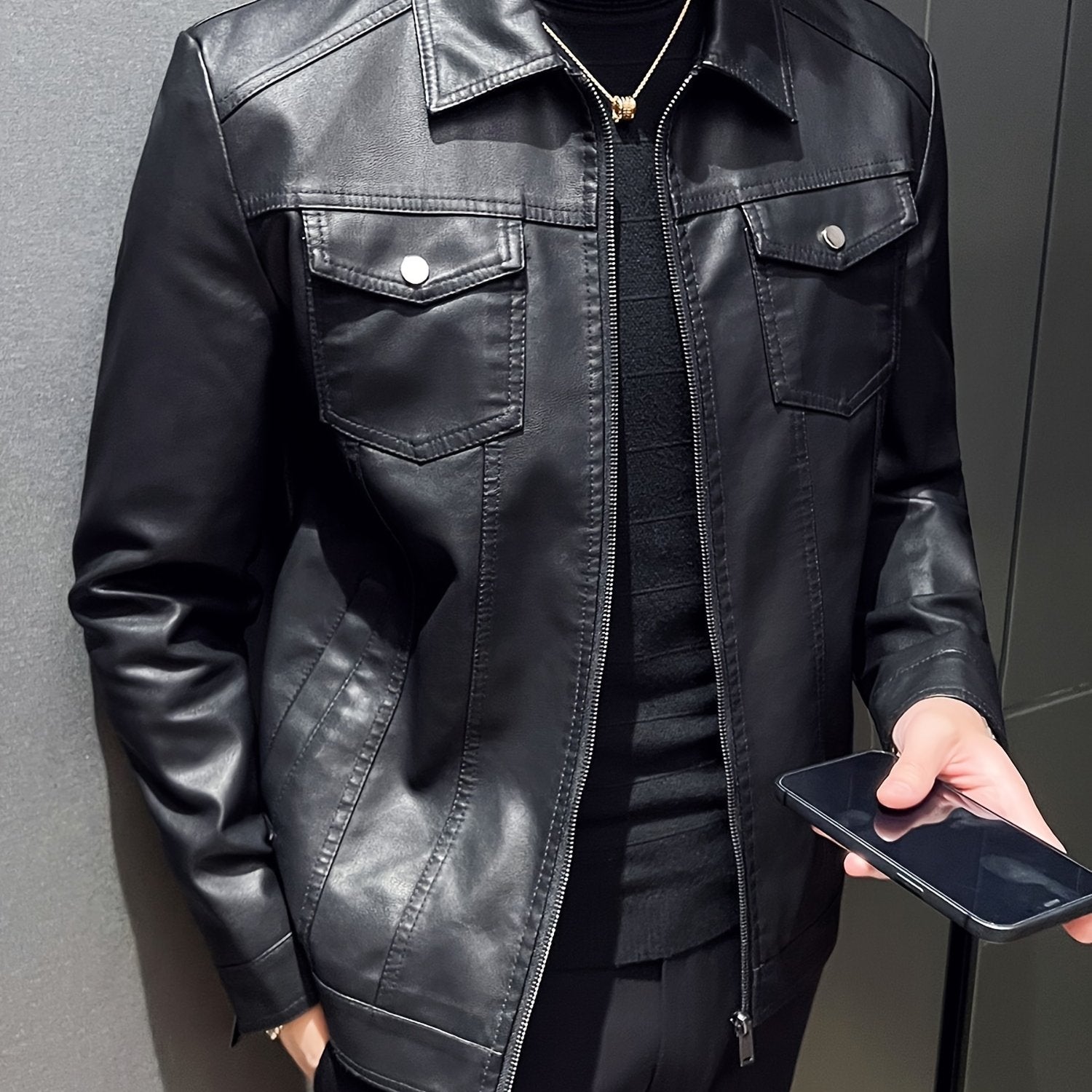 Мужская водонепроницаемая ветронепроницаемая куртка с воротником из ПУ и множеством карманов