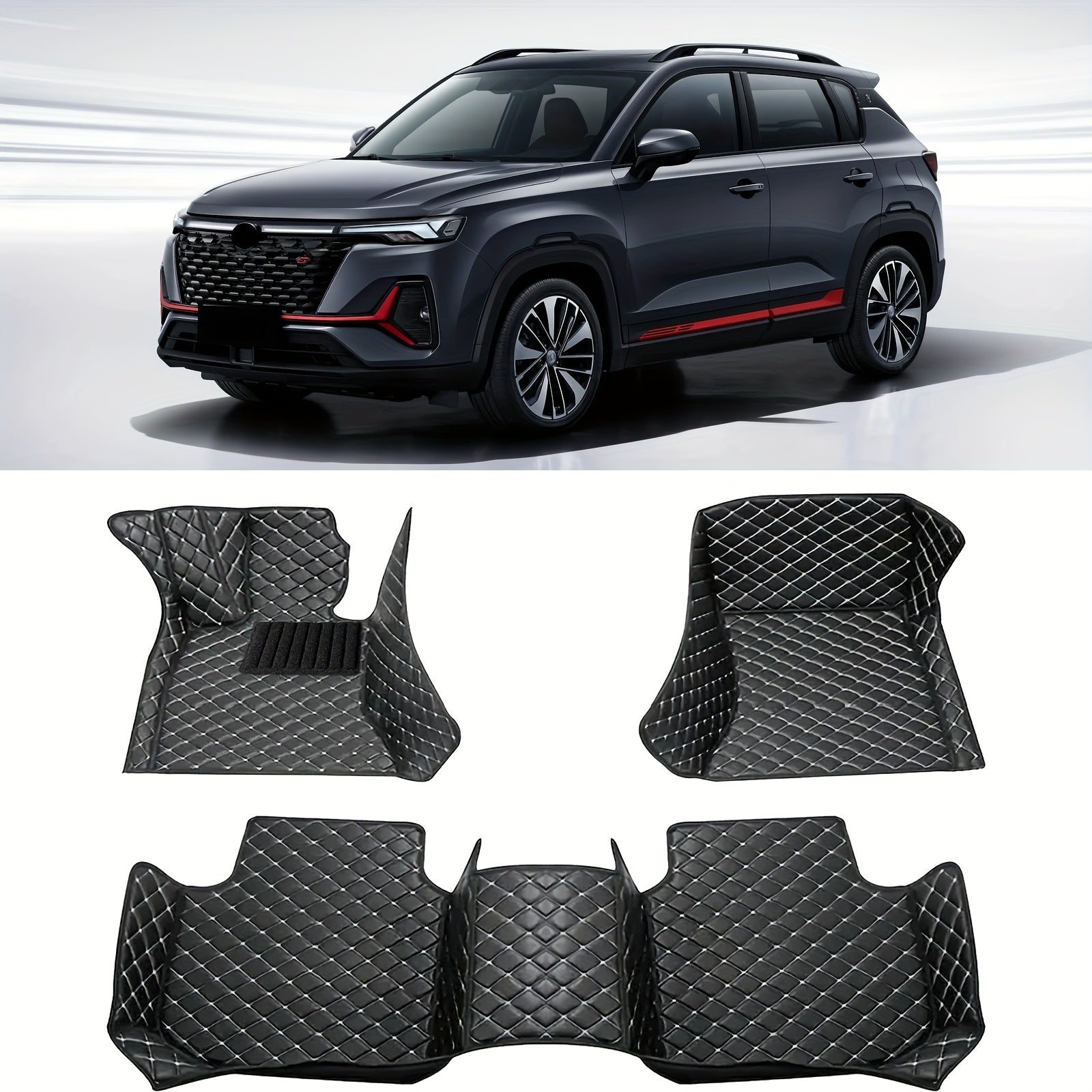 Car Floor Mat Three-Piece Set PU Leather All-Season Non-Slip for SUV