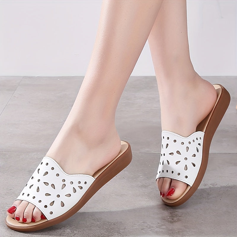 Women's Solid Color Slide Sandals Lightweight Floral Hollow Out Wedges