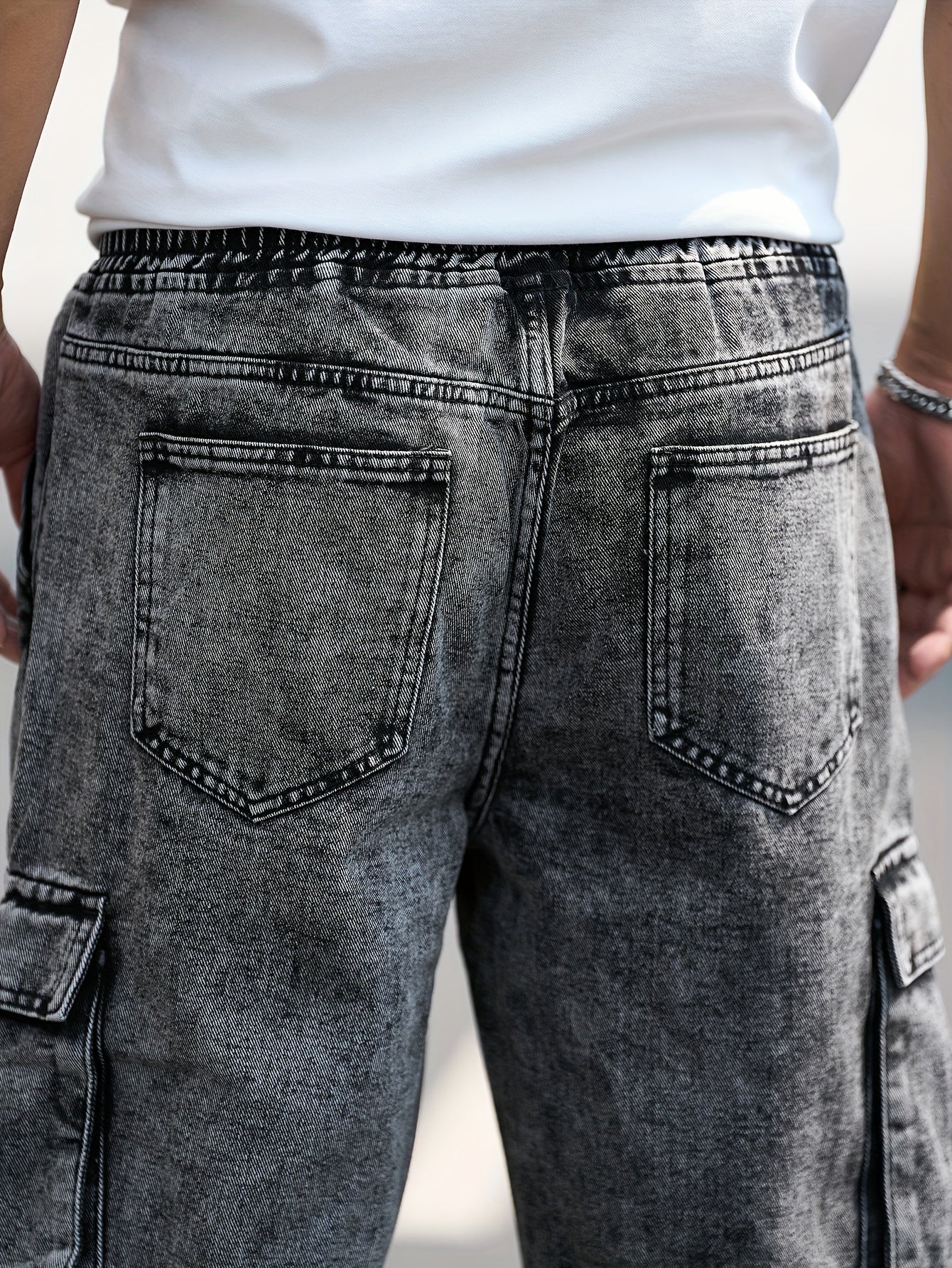 Katta o'lchamdagi erkaklar uchun qor to'zi yuvilgan denim yuk shimlari, elastik bel, tasodifiy, cho'zilmaydigan, kuz/qish uchun mashinada yuvish mumkin.