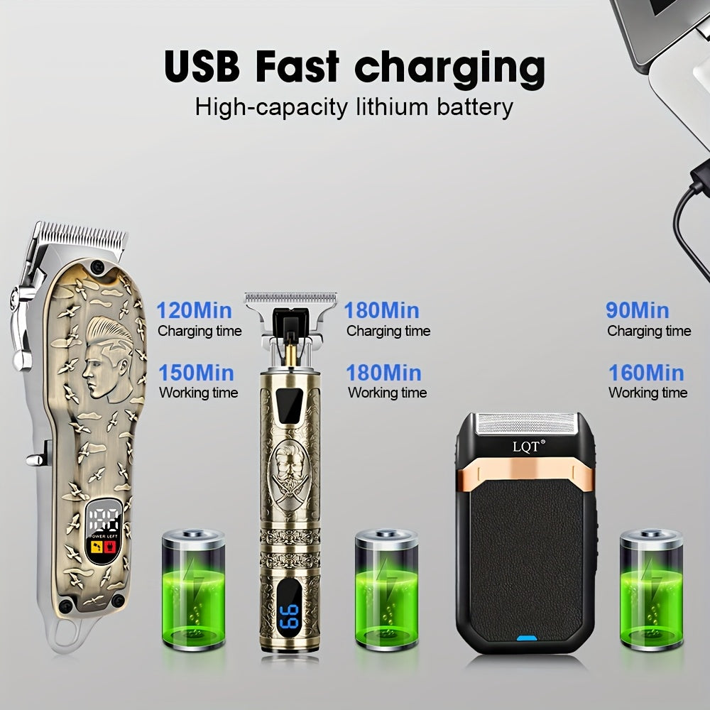 Professional Electric Hair Clipper Cordless USB Rechargeable Lithium Hairdressing Set