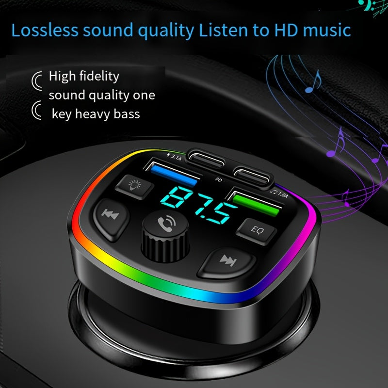 Wireless Car Stereo MP3 Player with EQ, Ambient Lights, Dual USB Fast Charging
