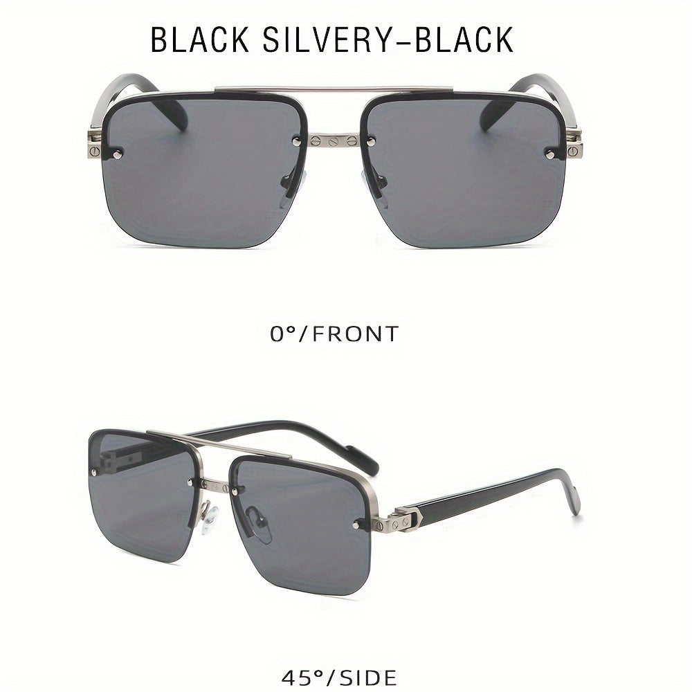 Men's Square Pilot Glasses Metal Frame Driving Travel Fashion