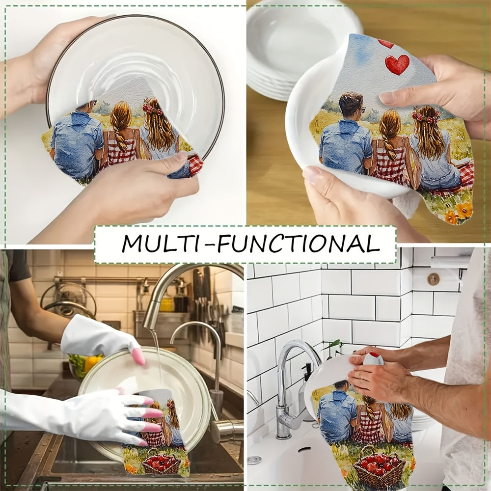 Juego de toallas de cocina ultra suaves escena de picnic de San Valentín en acuarela 40x60 cm