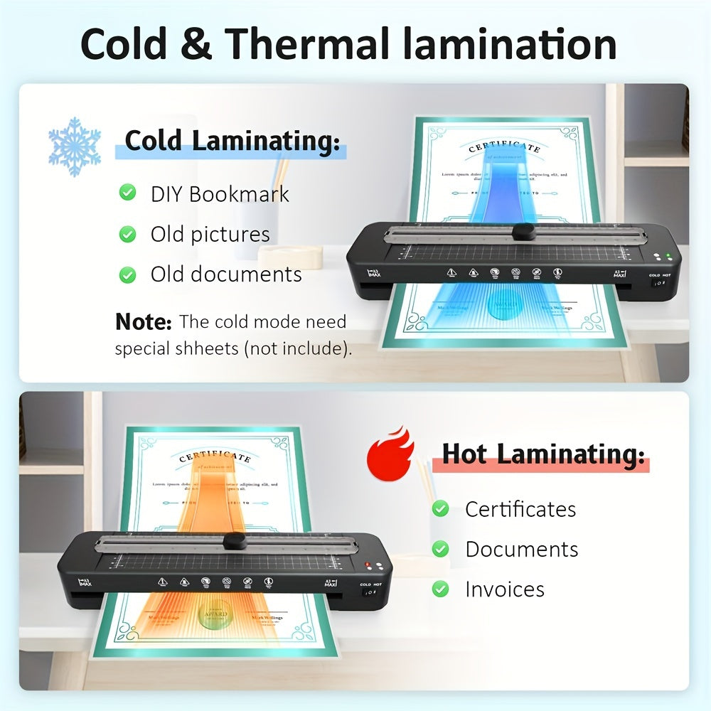 A3 Laminator with Cold and Thermal Options, Includes 50 Pouches, Built-in Slicer and Corner Rounder