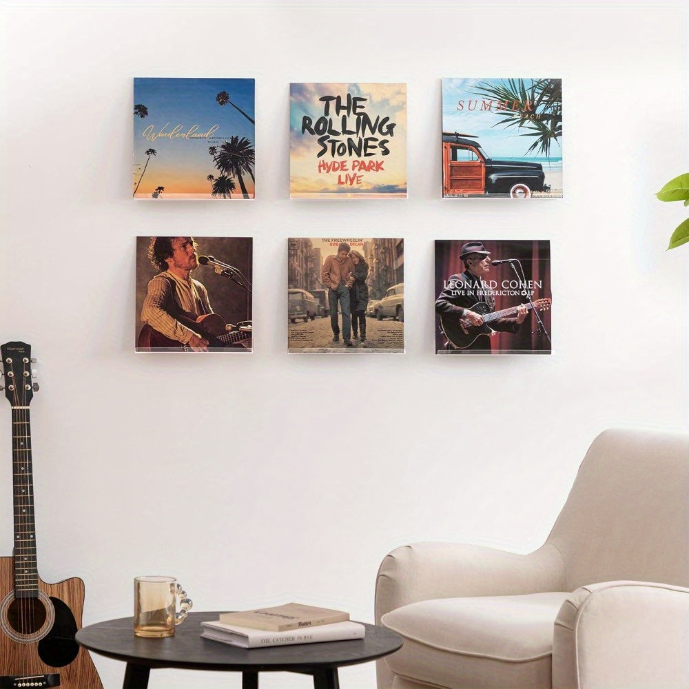 Vinyl Record Wall Mount Stand Set Clear Acrylic for 10.16cm Albums Display