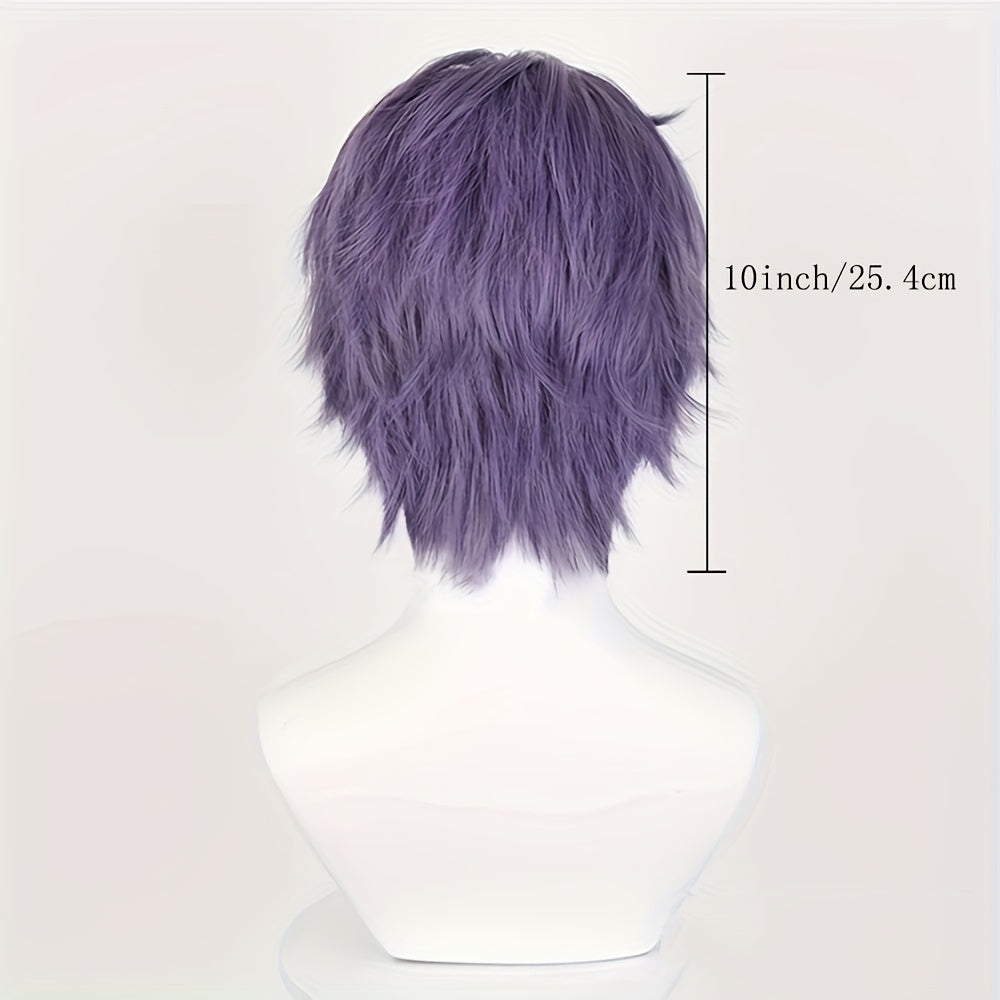 Men's Purple Short Straight Wig with Heat Resistant Synthetic Hair for Cosplay