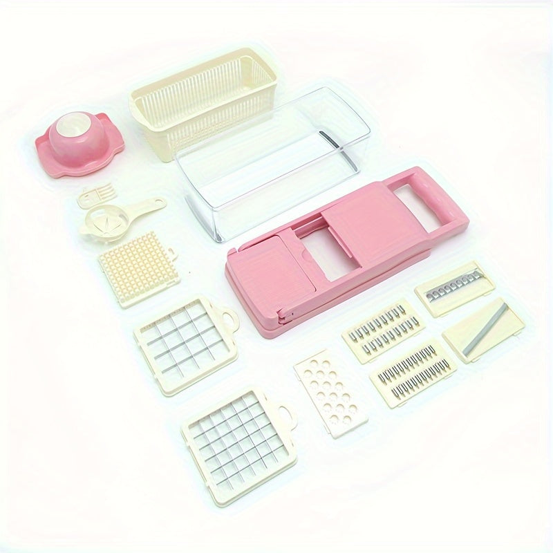 Multifunctional Vegetable Fruit Slicer Set 16 Pieces Manual Food Processor with Interchangeable Blades