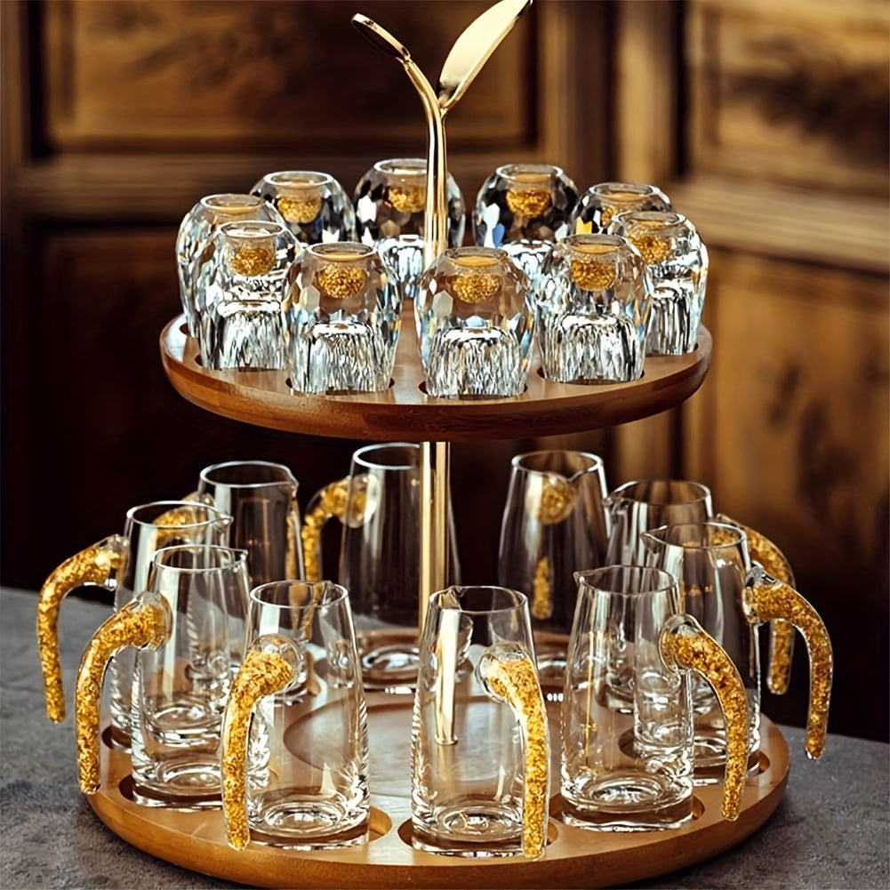 Crystal Whiskey Glass Set with Gold Foil Accents, 6 Glasses and Decanter