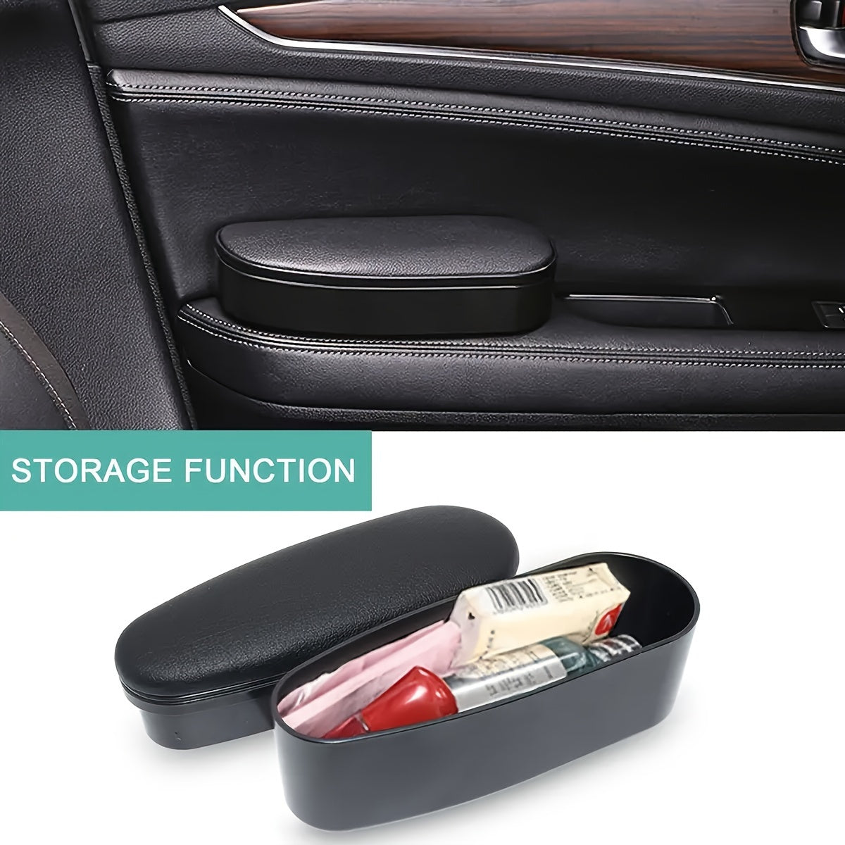 Universal Car Armrest Cushion with Storage Box and Riser for Men Women