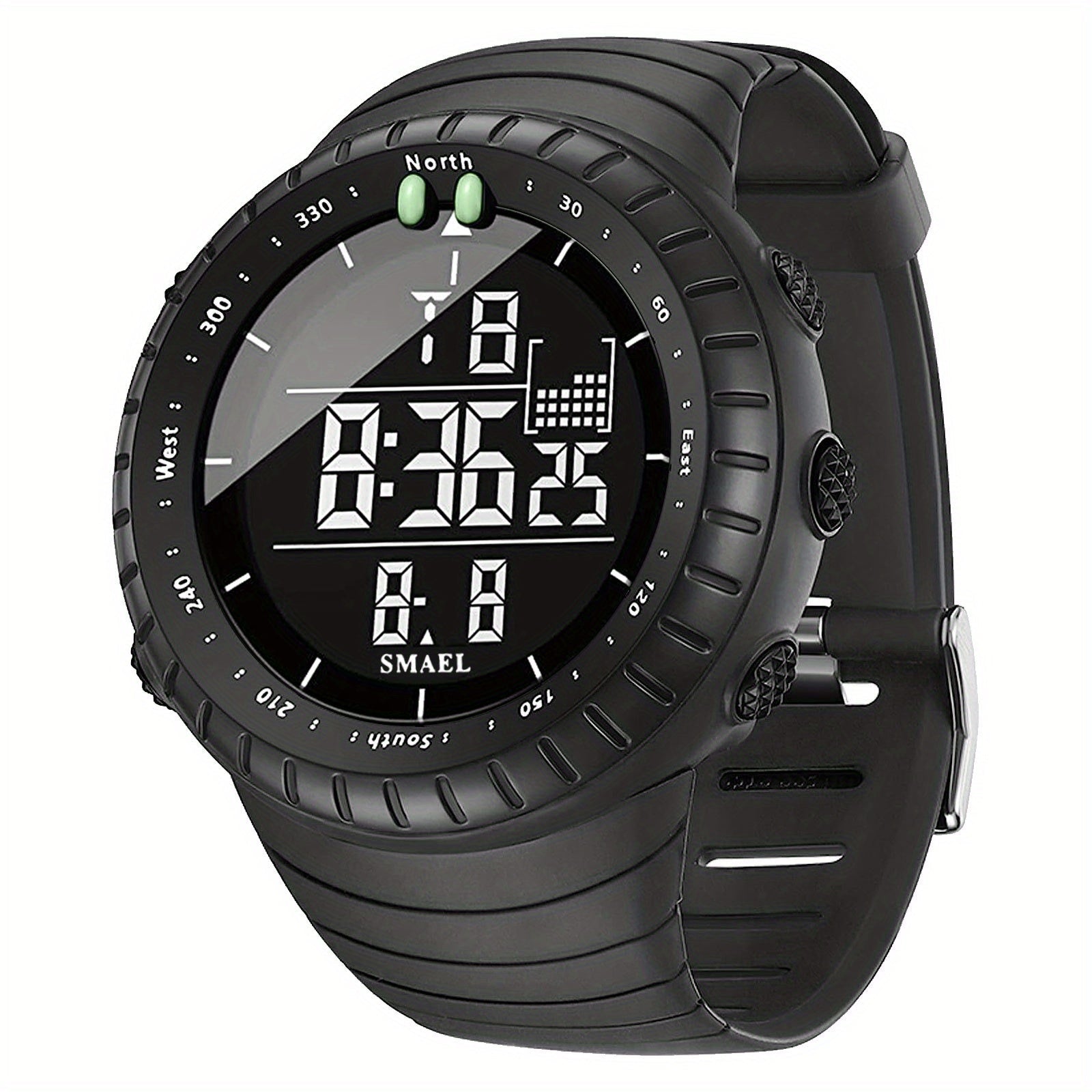 Men's Sports Smartwatch with Black Dial LED Display Alarm Stopwatch 12/24 Hour