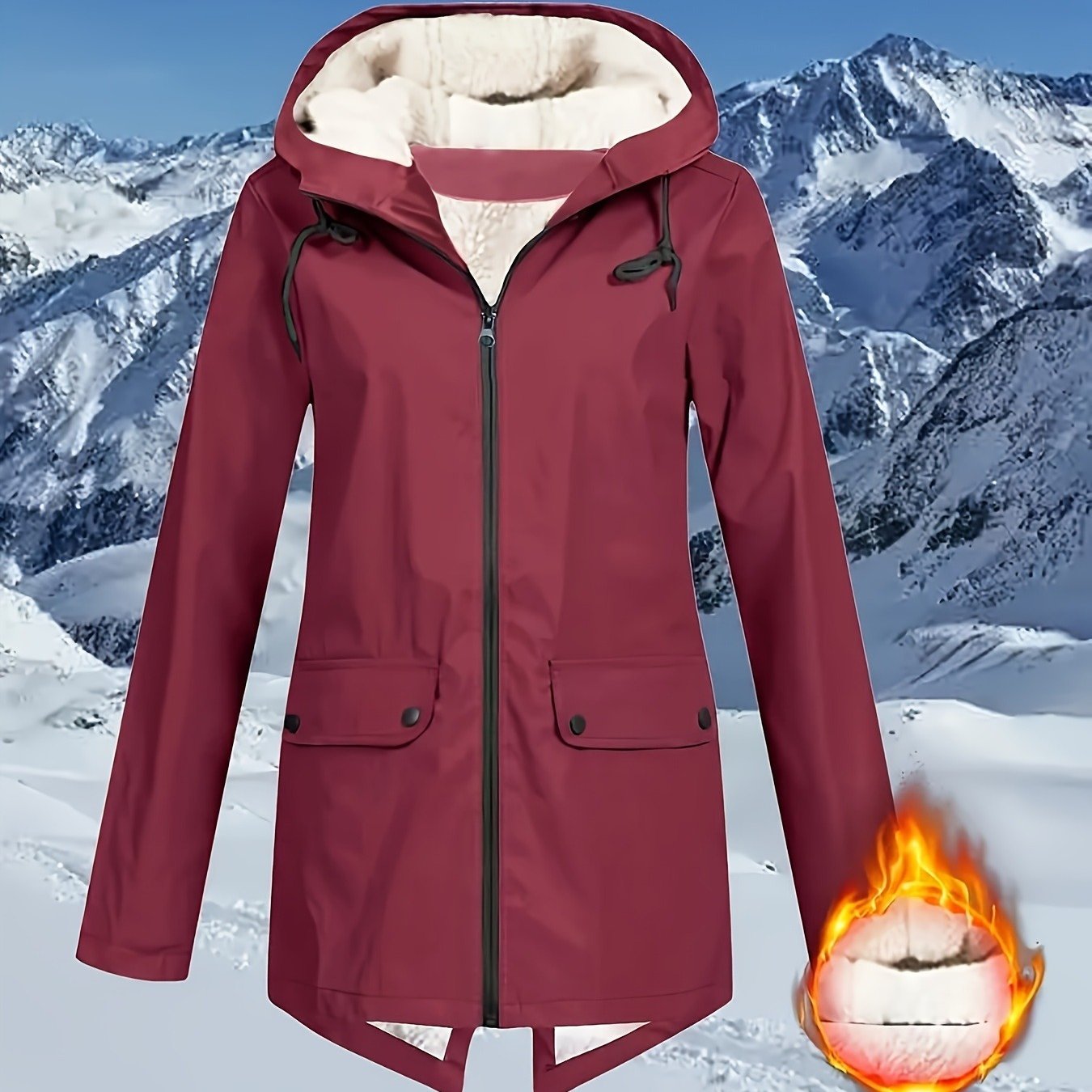 Women's Plus Size Waterproof Fleece Lined Hooded Jacket for Fall Winter
