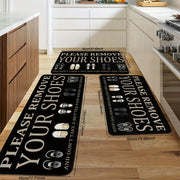 Hand-Washable Polyester Entryway Rug Non-Slip Mat with Shoe Prints and Message