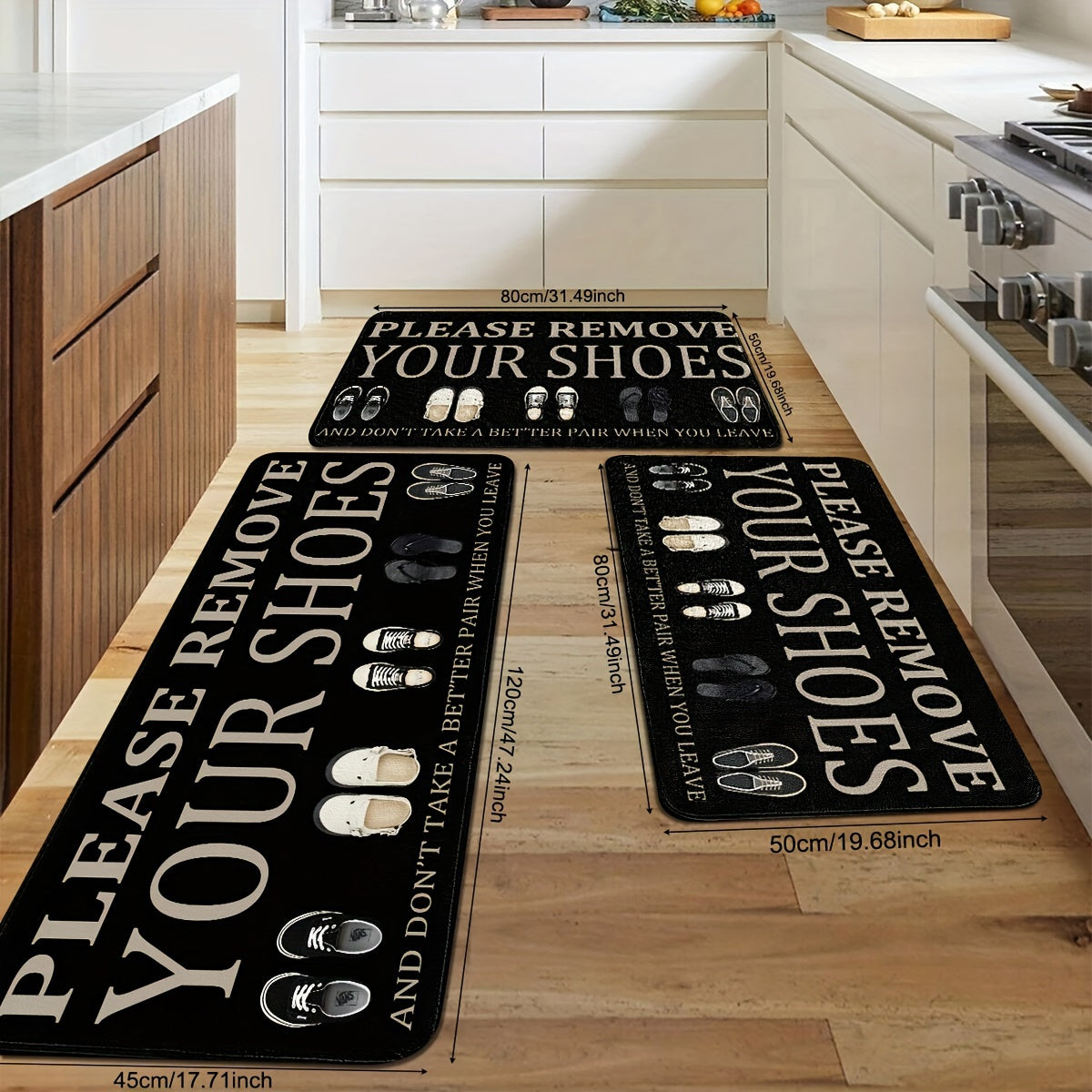 Hand-Washable Polyester Entryway Rug Non-Slip Mat with Shoe Prints and Message