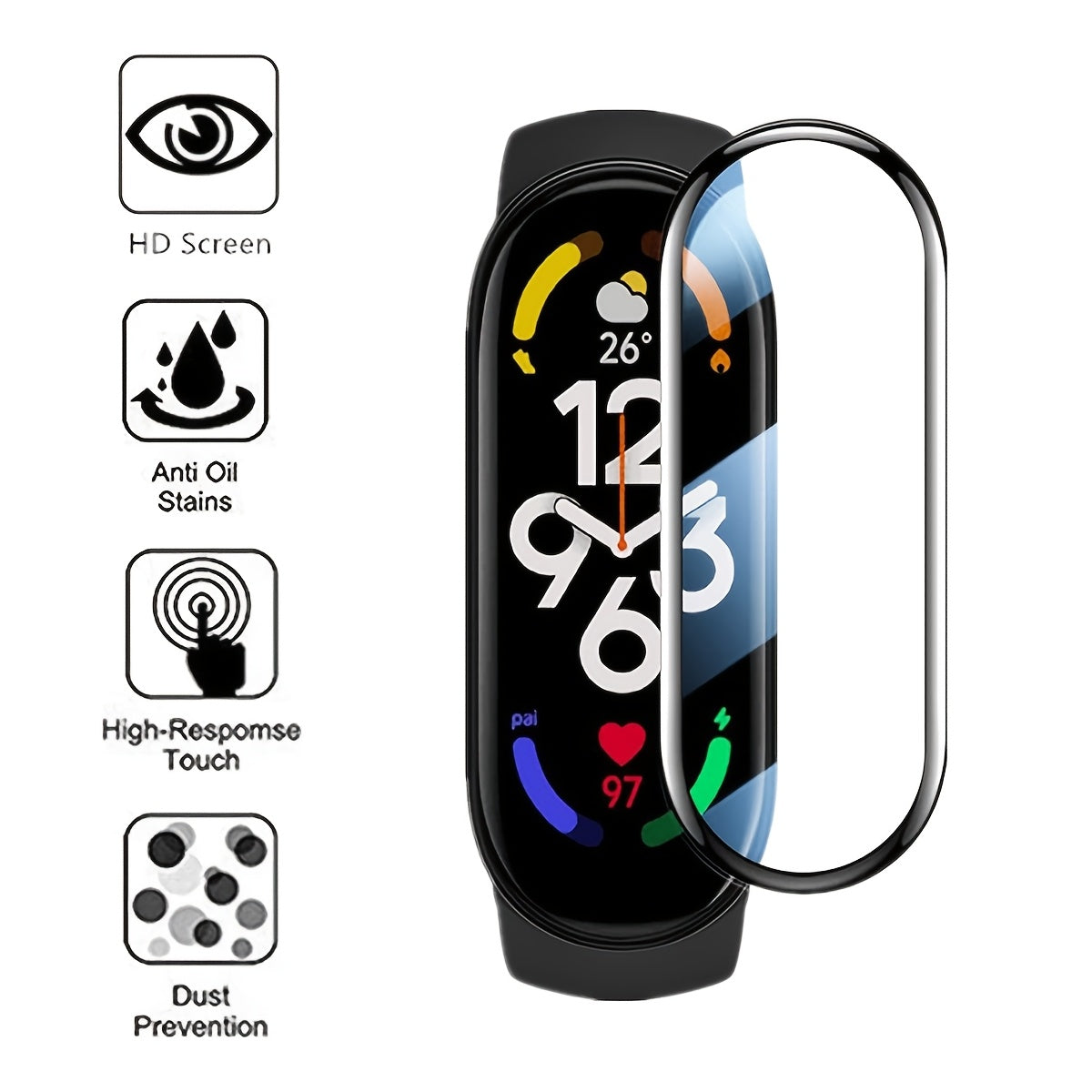 3-Pack HD Curved Edge Screen Protectors for Xiaomi Mi Band 9/8/7/6 Water-Resistant PET