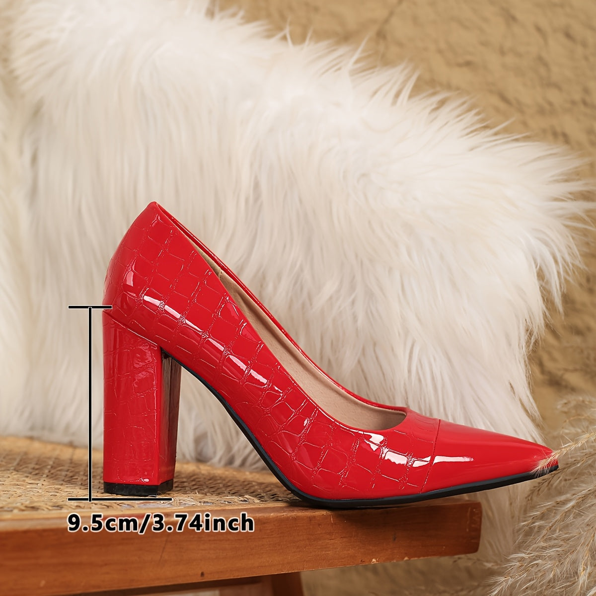 Women's Pointed Toe High Heels Synthetic Block Heel Pumps Solid Color All-Season Grip