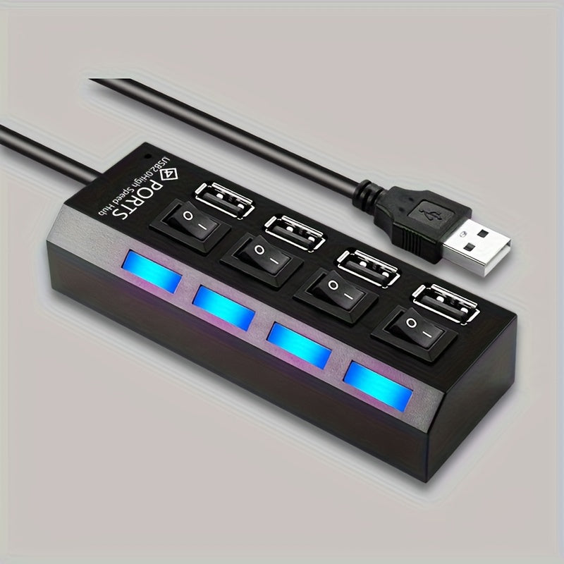 High-Speed USB 2.0 Hub 4/7 Ports with Power Adapter and 30cm Cable Black or White