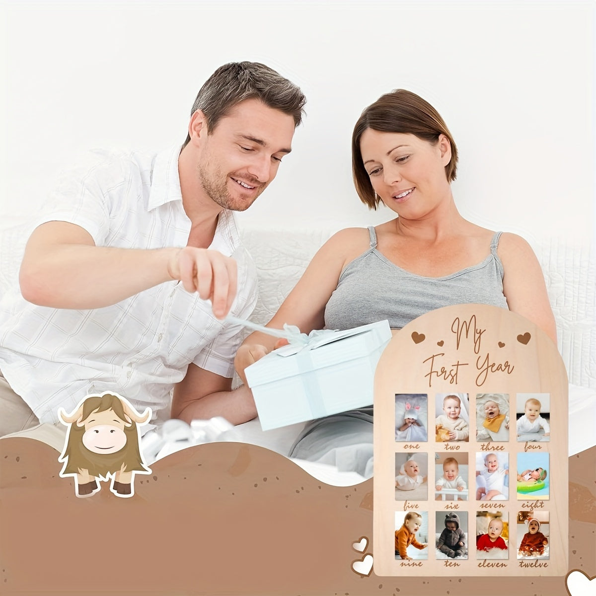 Деревянная фоторамка для празднования важных событий, настольная календарная карточка для домашнего декора - идеальный подарок на 1-й день рождения для мамы и декор детской комнаты