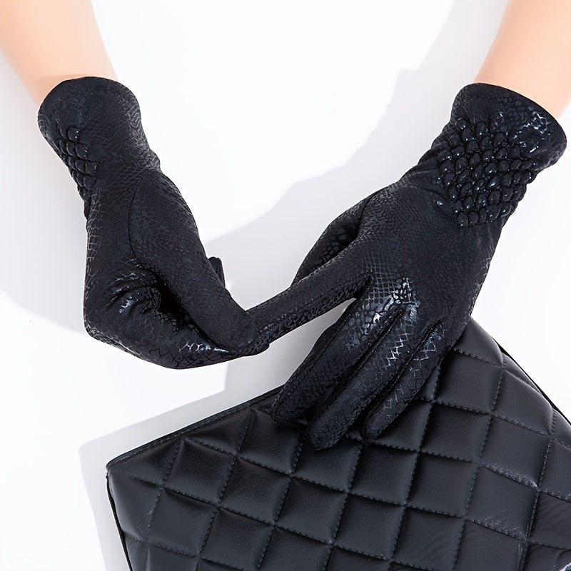 Women's Snake Pattern Warm Coldproof Gloves for Winter Outdoor Activities
