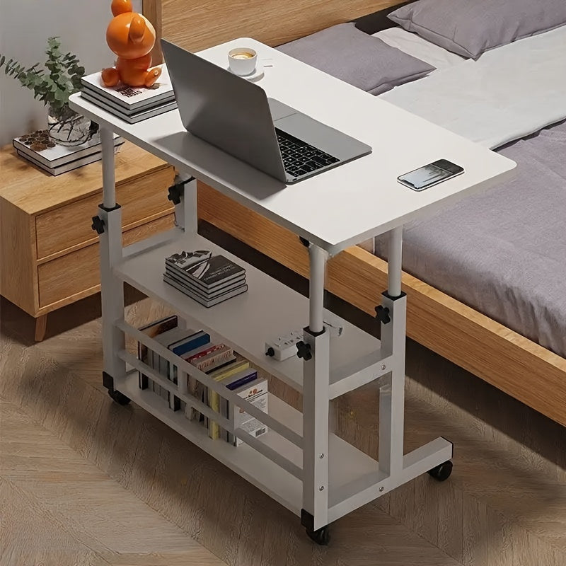 Folding Mobile Desk with Adjustable Height and Storage for Home Office or Study