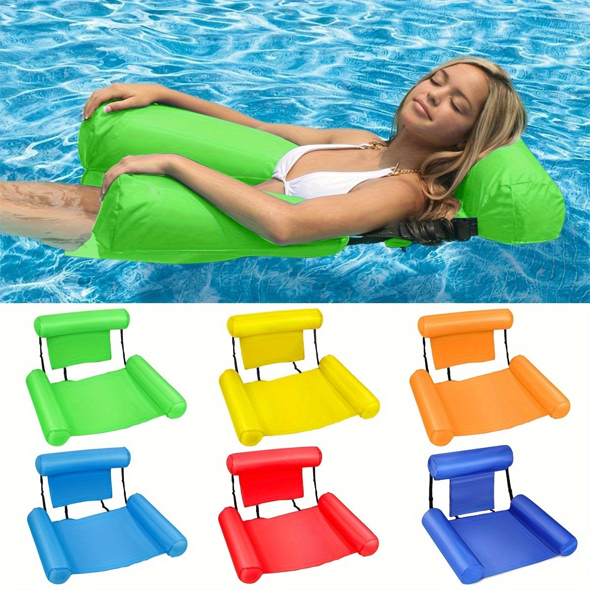 Adult Inflatable Pool Float Chair with Armrests and Head Support for Beach Lake Pool Yellow
