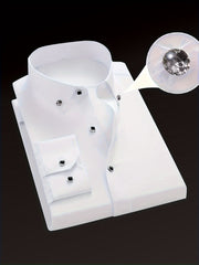 Men's Solid Color Dress Shirt 100% Polyester Regular Fit Lapel Collar All-Season