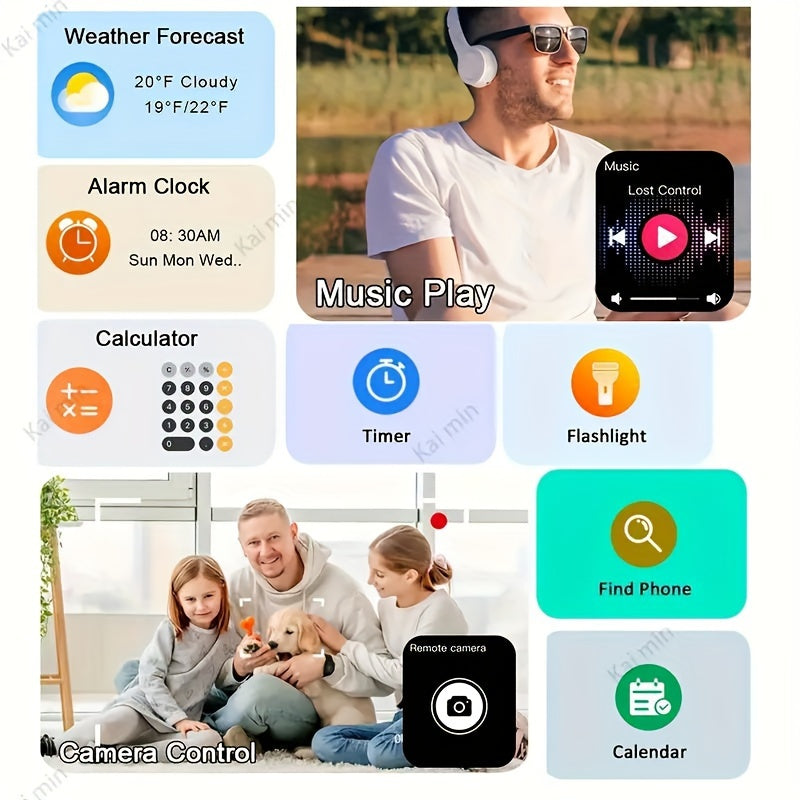 Men Women 1.83 Inch Full Touch Sports Smartwatch with Wireless Calling Motion Tracking Music Control