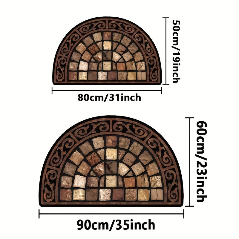 O'ziga xos Retro Yarim Doira Velur Eshik Gilami, Sirpanmaydigan Orqa Qismi - Nafis Mozaika Dizayni, Kirish Joyi, Yotoqxona, Oshxona, Hammom uchun Mukammal - Tozalash Oson, 100% Poliesterdan Yasalgan, Hammom Gilami, Thanksgiving uchun Ajoyib