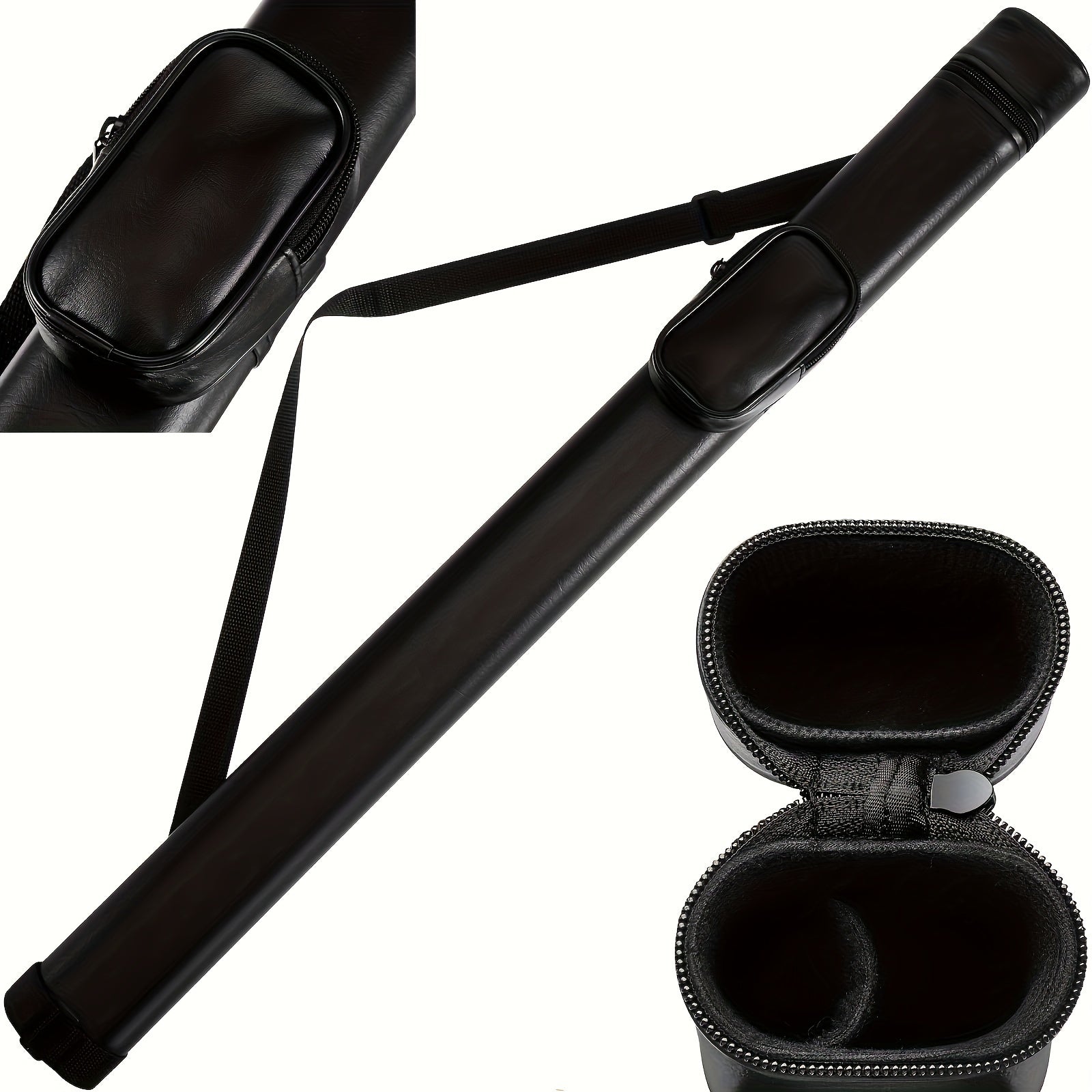 Durable Black PU Billiard Cue Case with 2-Hole Holder and Carrying Bag