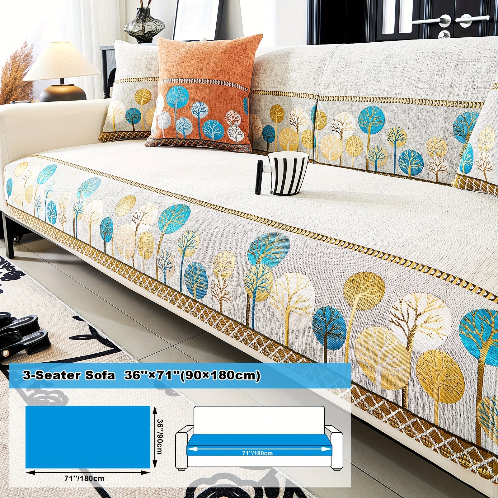 Chenille Sofa Slipcover with Geometric Embroidery Pet-Friendly Fabric for Home Decor